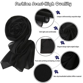 Yeieeo Bubble Chiffon Scarf Muslim Hijab for Women Black Headscarf Wraps Solid Color Daily Uses(Black)