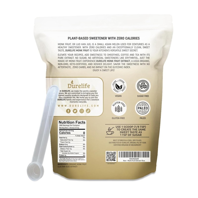 Durelife Organic 100% Pure Monk Fruit Extract Powder 15 OZ