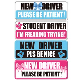 Student Driver Sticker Magnet for Car - Cosmisun 4 Pcs Bow New Driver Magnet for Car Coquette Reflective Magnetic Vehicle Bumper Stickers Decals Safety Signs for Women Teens New Driver Learner