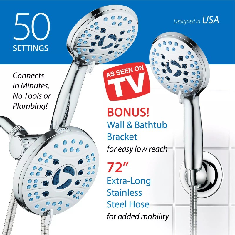 AquaCare AS-SEEN-ON-TV Antimicrobial 50-mode 3-way Shower Combo with Built-in Power