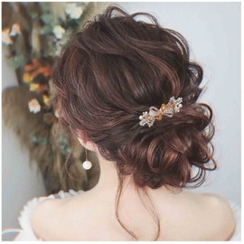 Yheakne-Pasador para el pelo de boda con cristal de perla, pasador para el pelo con diamantes de imitación dorados, tocados de novia, tocados decorativos para la cabeza, accesorios para el cabello par