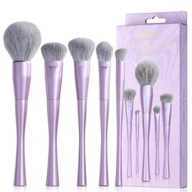 Jessup Brochas de maquillaje para la cara 5 piezas, juego de brochas sintéticas premium para base, contorno, rubor, iluminador y polvo, lujo color púr