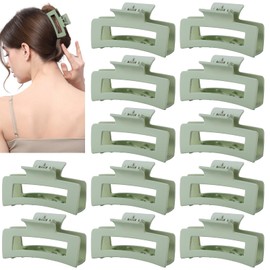 HQ-SITE 12 Pcs Sage Green Hair Claw Clips for Women, 3.5 Inch Matte Square Jaw Clips, Non-Slip Medium Hair Accessories for Bridesmaids, Wedding Guests, and Daily Styling
