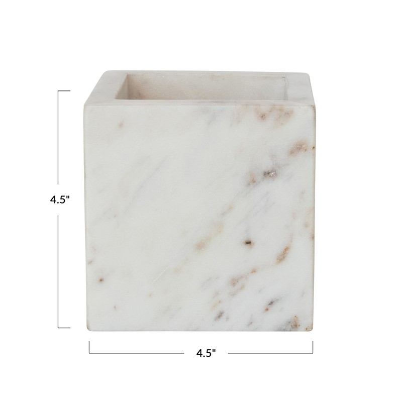 Creative Co-Op Large Square Marble Container, White