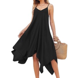 Chigant Women Casual Summer Boho Floral Handkerchief Dress V Neck Sleeveless High Waist Long Maxi Beach Flattering Fit Shift Dress