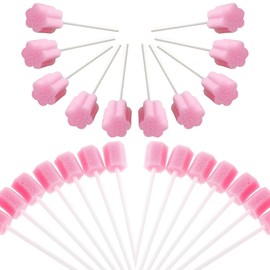 100 Pieces Sponge on A Stick, Mouth Swabs for Elderly and Babies, Pink Hexagon and Plum Shapes, Gentle Oral Care Sponges for End of Life Care and Daily Use