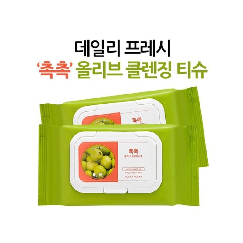 Holika Holika (1+1) 데일리 프레시 촉촉 올리브 클렌징 티슈 60매
