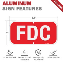 T&R FDC Sign Fire Department Connection Sign - 4 Pack - 12 x 6 Inches Rust Free .040 Aluminum Reflective - UV Protected, Waterproof, Weatherproof and Fade Resistant - 2 Pre-drilled Holes(Red)