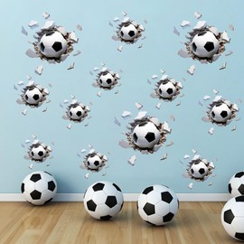Runtoo 3D Soccer Wall Decal Sports Break Through Wall Stickers Kids Baby Boys Nursery Playroom Classroom Home Decor