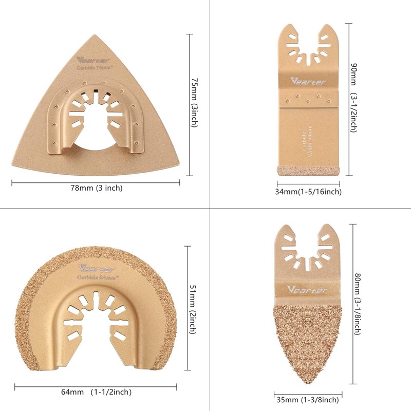 Vearter 4PCS Carbide Oscillating Tool Blade, Multitool Saw Blade Quick