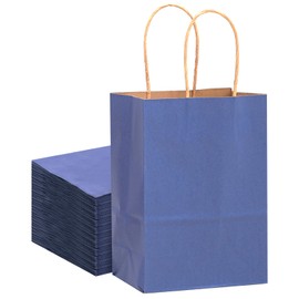 qiqee Large Kraft Paper Bags with Handles 13"x10"x5" 32 pcs Gift Paper Bags Deep Blue Solid Color Bags（Large Size）