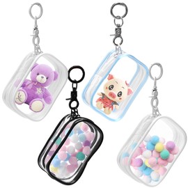 Solaradgy 4Pcs Clear Figure Display Bag with Keychain, Dustproof Small Display Case for Sonny Angels, Blind Box, Mini Dolls, Portable Hanging Zipper Pouch Doll Storage Organizer