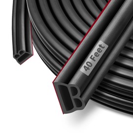 Fingwerk 40 Feet Rubber Weather Stripping Door Seal Large Gap, Self-Adhesive Extra Thick Universal Car Exterior Door Weather Stripping Door Seal Strip for Door Fram, Easy Installation(Black)