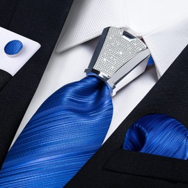 DiBanGu - Juego de corbata de seda para hombre, corbata tejida jacquard y bolsillo cuadrado de moda, corbata, gemelos y pañuelos, accesorios para corbatas, Azul Real, Talla única