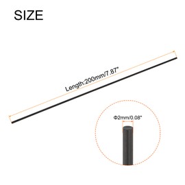 sourcing map Carbon Fiber Rod, 2mm x 200mm Carbon Rod Bar for RC Plane DIY Craft Kite Wing Tube Quadcopter Arm Repair Pack of 10