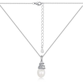 Damen Modeschmuck Spirale Perle Anhänger 925 Sterling Silber Halskette 5A weiße Stein Perle Anhänger Halskette 40-45 cm lang Geeignet für jeden Ort