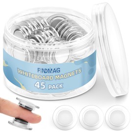 FINDMAG Strong Magnets, Transparent Magnets for Magnetic Board, Fridge Magnets, Whiteboard Magnets for Crafts, Fridge Magnets for Classroom, Office, Photo, Paper (Pack of 45 in White)