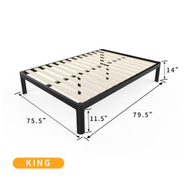 MAF 14 Inch King Platform Bed Frames with Wooden Slats, Black 3500 Lbs Heavy Duty Metal Bed Frame with Anti-Collision Round Legs, No Box Spring Needed, Easy Assembly