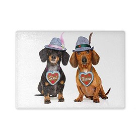 Chopping Board / Glass Chopping Board 30 x 39 x 0.4 cm Design: Dachshund with Hat and Gingerbread Heart | 01
