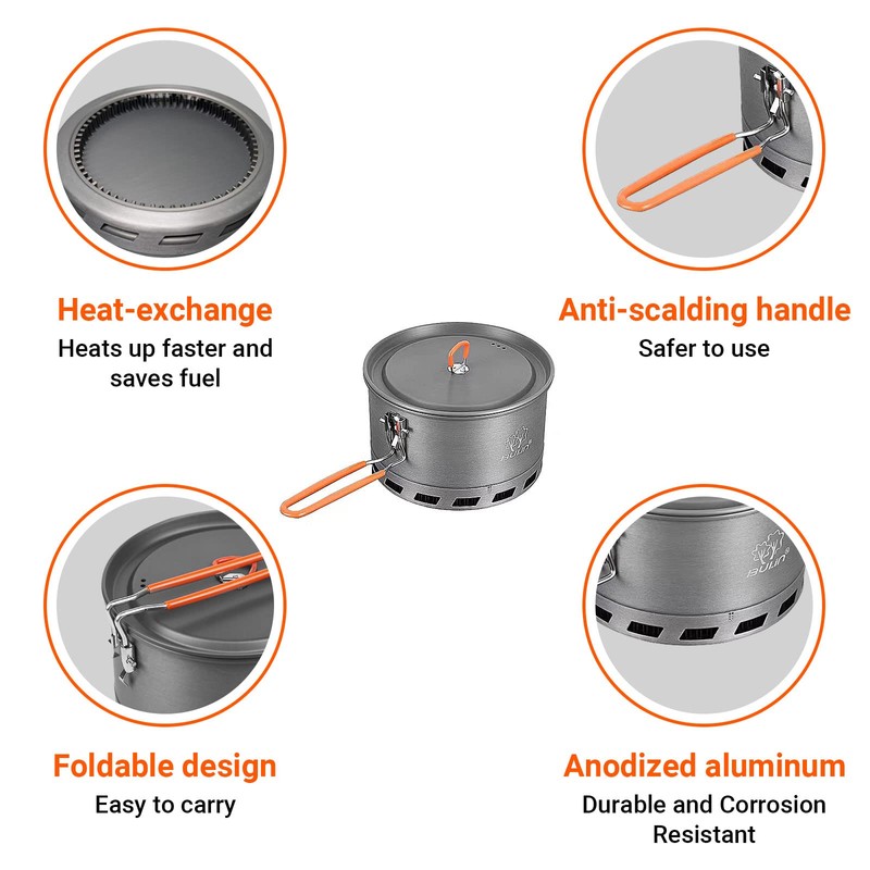 Bulin Camping Cooking Pot Heat Exchanger Outdoor Camp Pot 1.5/2.1