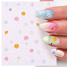 DUKASOU Nail Art Stickers Decals 5D Embossed Flower,Nail Decals Spring Summer Daisy Nail Art Design Self-Adhesive,Nail Accessories for Women Nail DIY Decoration