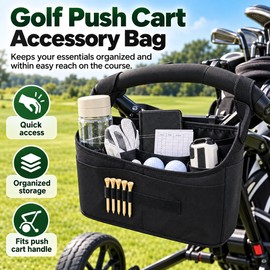 Golf Push Cart Accessory Bag for On-Course Storage – Waterproof Polyester Organizer with Compartments for Golf Essentials