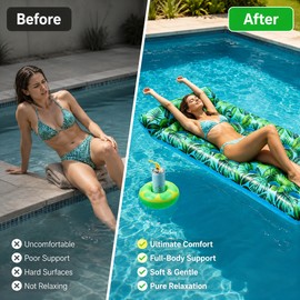 Inflatable Pool Float Lounger for Adults – Tropical Leaf PVC Air Mattress Raft for Beach & Pool