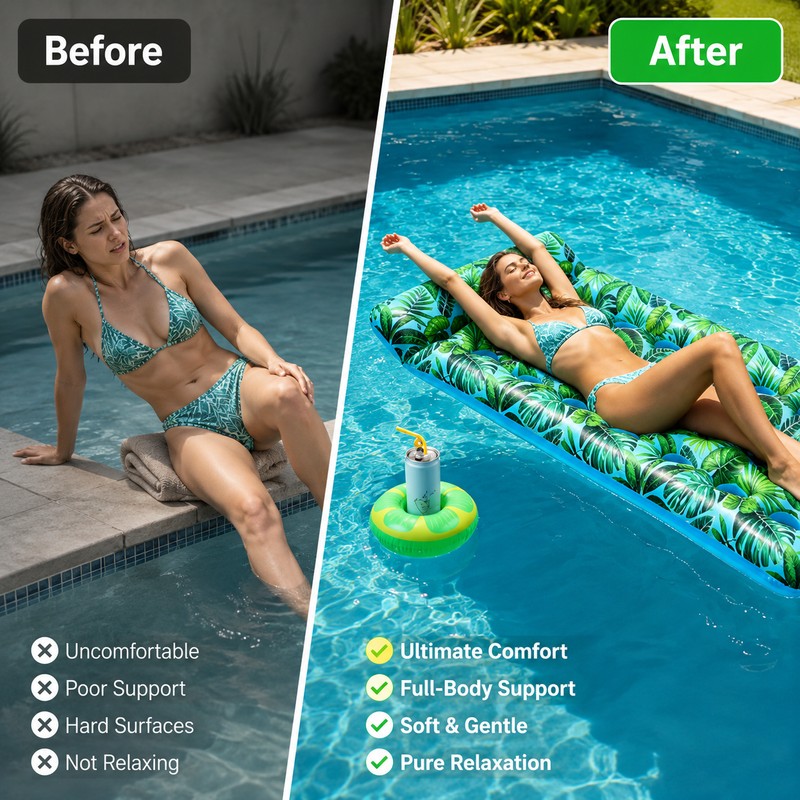 Inflatable Pool Float Lounger for Adults – Tropical Leaf PVC