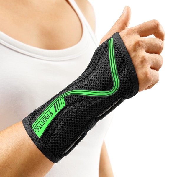 FREETOO Wrist Support S-shaped support for Arthritis, Adjustable Day Night Carpal Tunnel Wrist Splint for Men Women RSI, Sprain, Fracture Wrist Brace （Green-Large-Left）