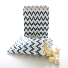 Dark Teal Blue Party Gifts Goody Treat Bags, Dessert Buffet Bags, Candy Table Bags, Navy Blue Chevron Bags (25 Pack)
