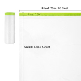 sourcing map Pre-Taped Masking Film, 4.9ft x 66ft with 2 Extra Painters Tape, Plastic Drop Cloth with High-Tack Painters Tape for Painting Protection, Green, 4Pcs