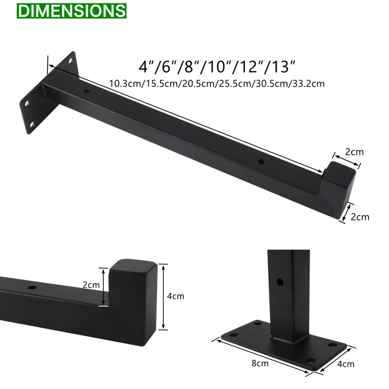 EZYDECOR Shelf Bracket 4 Inch Black Shelf Brackets Wall Mounted
