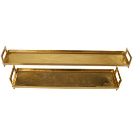 Deco 79 Aluminum Metal Living Room Decor Tray Nesting Ottoman Tray with Gold Handles, Set of 2 Serving Tray 35", 26" W, Brass