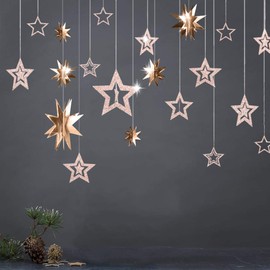 Decor365 Champagne Gold Star Garlands Hanging Twinkle Little Star Decorations Gold Party Supplies Baby Shower Birthday New Year Eve Graduation Christmas Ramadan Bridal Bachelorette Galaxy Theme | Decor365