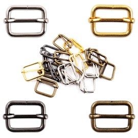 Rustark - Hebilla de metal para cinturón de 1 pulgada de 25 mm (25 mm) Surtido de herrajes para correa de cincha, cierre para manualidades, accesorios de bricolaje, Hebilla de deslizamiento plateada, dorada, negra, plomada, 25mm