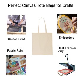 FunisFun 12 Pack Blank Canvas Tote Bags Bulk Reusable Shopping Grocery Bag for Crafts with a PTFE Teflon Sheet DIY