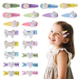 20 Piece Hair Clips Set, Girls Hair Clip, Heart Bow Star Camellia Hair Clips, Baby Pony Clips, Soft Hair Clips Without Pull, Kids Hair Accessories