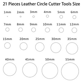 ZAPSIFOU 21 Pieces Leather Circle Cutter Tool Set, Hole Punch Tools with 1-12mm 15 20 25 30 35 40 45 50 55mm, High Carbon Steel Round Cutting Dies, Hole Punch Tool Kit for DIY Leather Crafts