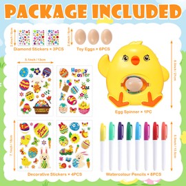 Ficlwigkis Osterei Dekorationsset,Ostereier Zum Bemalen mit Spinner DIY Osterdeko Mit 3 Sticker Packs 6 Eiern & 8 Farben Stiften Oster Geschenk Kinder für Ostern