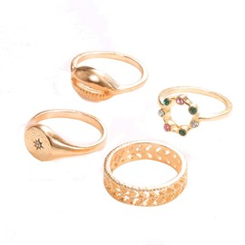 Edary Vintage Knuckle Rings Set Gold Shell Stackable Finger Rings Crystal Midi Rings for Women and Girls