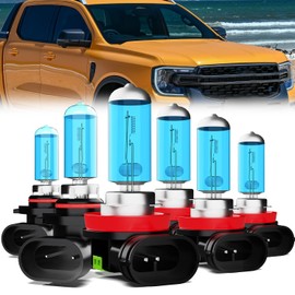 LECCIBUB Headlight Bulbs Compatible With Ford Ranger 2021-2022, 9005 High Beam + H11 Low Beam + H11 Fog Lights Halogen Light Bulb Combo, Super Bright 6000K White, Plug and Play, Pack of 6