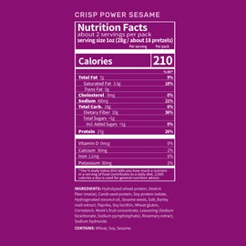 Crisp Power Protein Pretzels, Sesame, High Protein Snack, 27G Protein, Low Carb Crunchy Pretzel Snacks, No Added Sugar, No Seed Oils, 1.75 oz Bags, 6 Pack, Vegan, Plant-Based, Keto