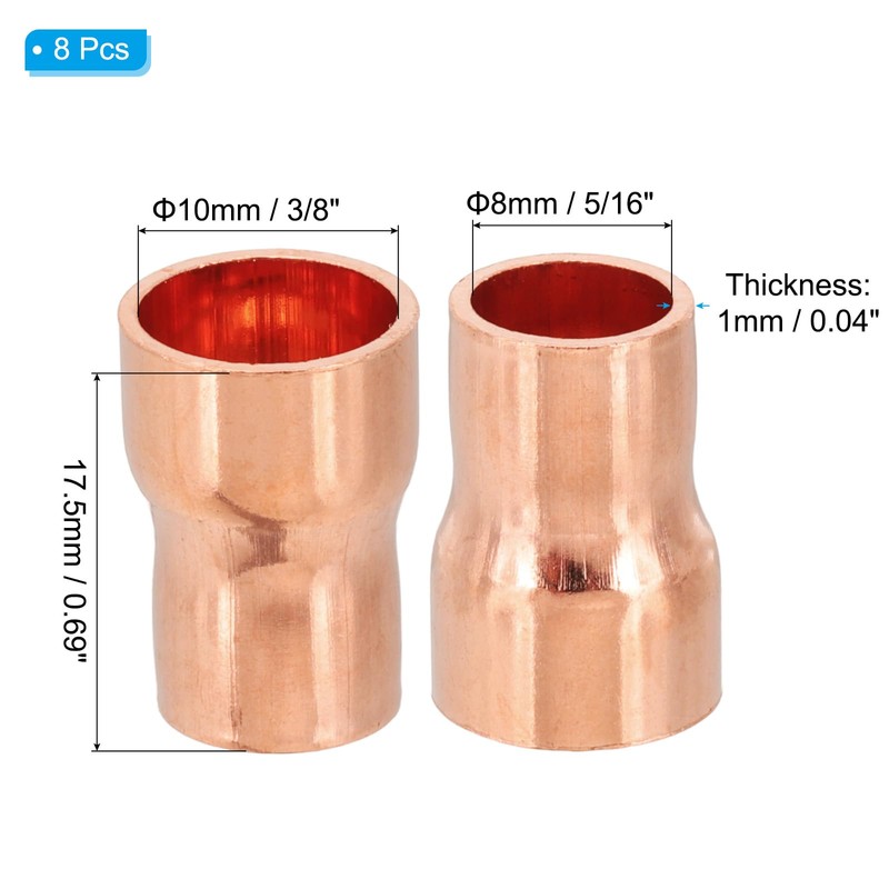 PATIKIL 3/8" to 5/16" ID Copper Reducer, 8pcs 99.9% Pure