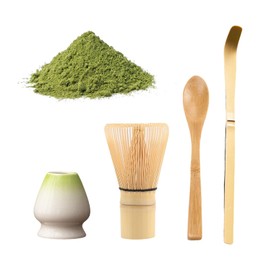 Satiskid 4 PCS Matcha Whisk Set, Ceramic Chasen Holder, Bamboo Tea Scoop, Bamboo Chasen, Chashaku, Tea Ceremony Accessory for Making Matcha, Japanese Matcha Tea Tool Set