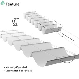 SunnyRoyal Retractable Replacement Pergola Canopy Shade Waterproof Wave U Shape Shade Cover Sail for Pergola Patio Yard Garden Deck Light Grey 3' x 8'