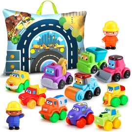 bessome Soft Rubber Cars Toy for 1+ Year Old Boy with Playmat (Storage Bag)|12 PCS Construction Cars Baby Toys for Toddler Toys Age 18 Months |First Birthday Gift for 2 3 Year Old Boy