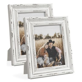 Mazjoaru Bilderrahmen 13x18 Weiß Fotorahmen aus Holz Bilderrahmen Vintage Rustikal Bauernhaus-Stil Deko Wand oder Desktop 2er Set Muttertagsgeschenk