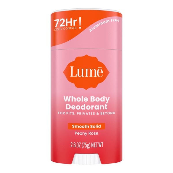 Lume Whole Body Deodorant - Smooth Solid Stick - 72 Hour Odor Control - Aluminum Free, Baking Soda Free and Skin Safe - 2.6 Ounce (Peony Rose)