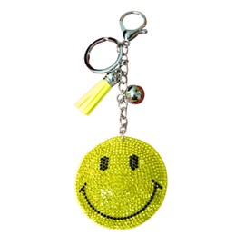 Popfizzy Bling Yellow Smiley Face Keychain for Girls and Women, Rhinestone Smiley Face Accessories, Happy Bag Charms, Fun Gift Ideas