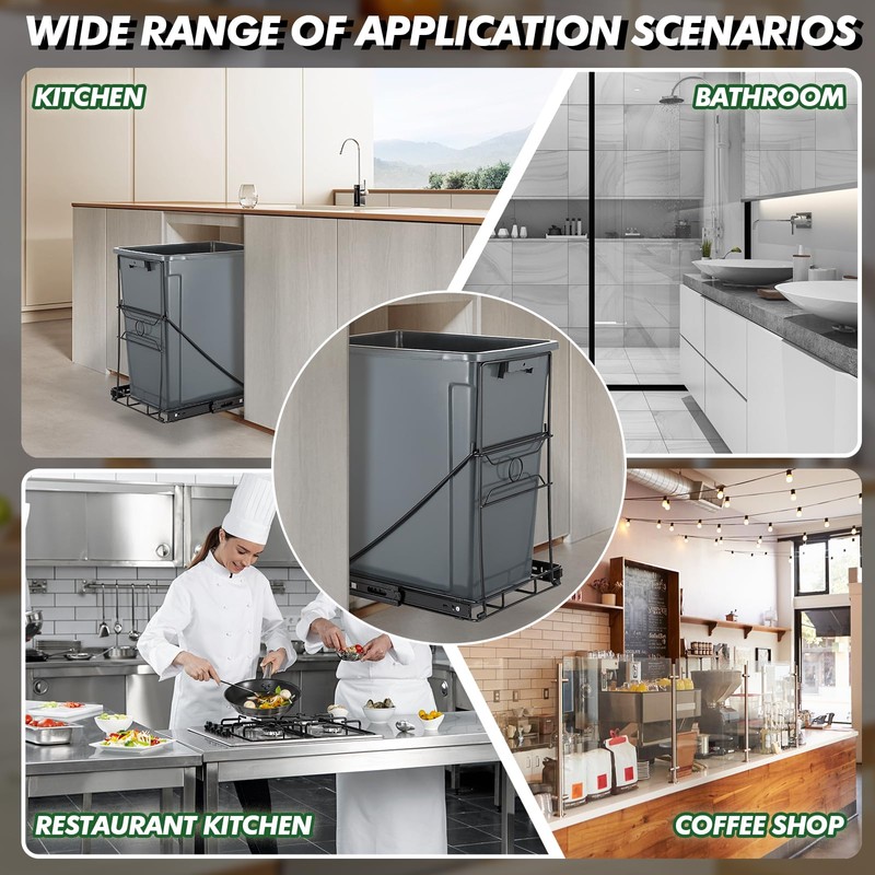 SOCONT Pull Out Trash Can, Stainless Steel Kitchen Adjustable Trash